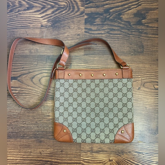 Gucci GG Monogram Canvas/ Leather Studded Crossbody - Picture 4 of 15